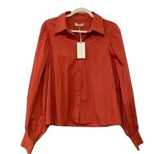 NWT Ramy Brook Orange Puff Sleeve Peasant Top Size Small